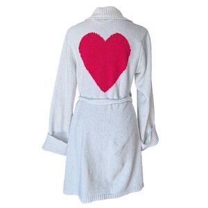 Betsey Johnson Intimates White Knit Robe Red Heart Back Shawl Collar Size Small